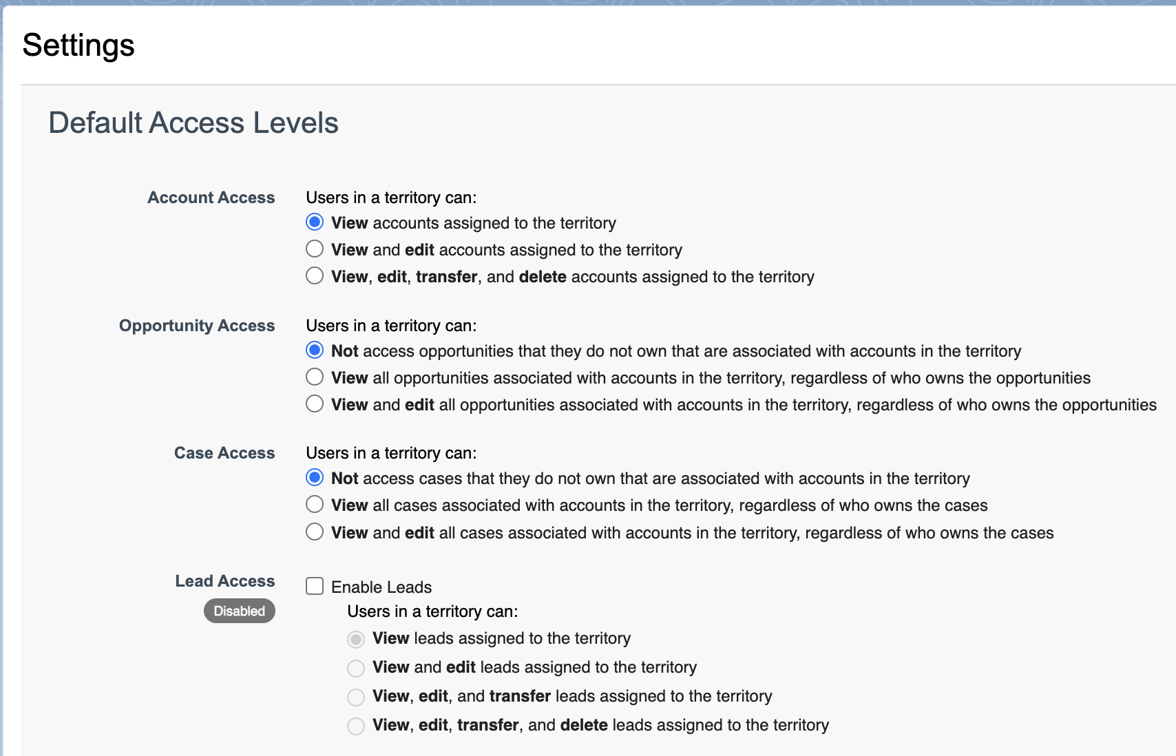 Sales Territories Implementation